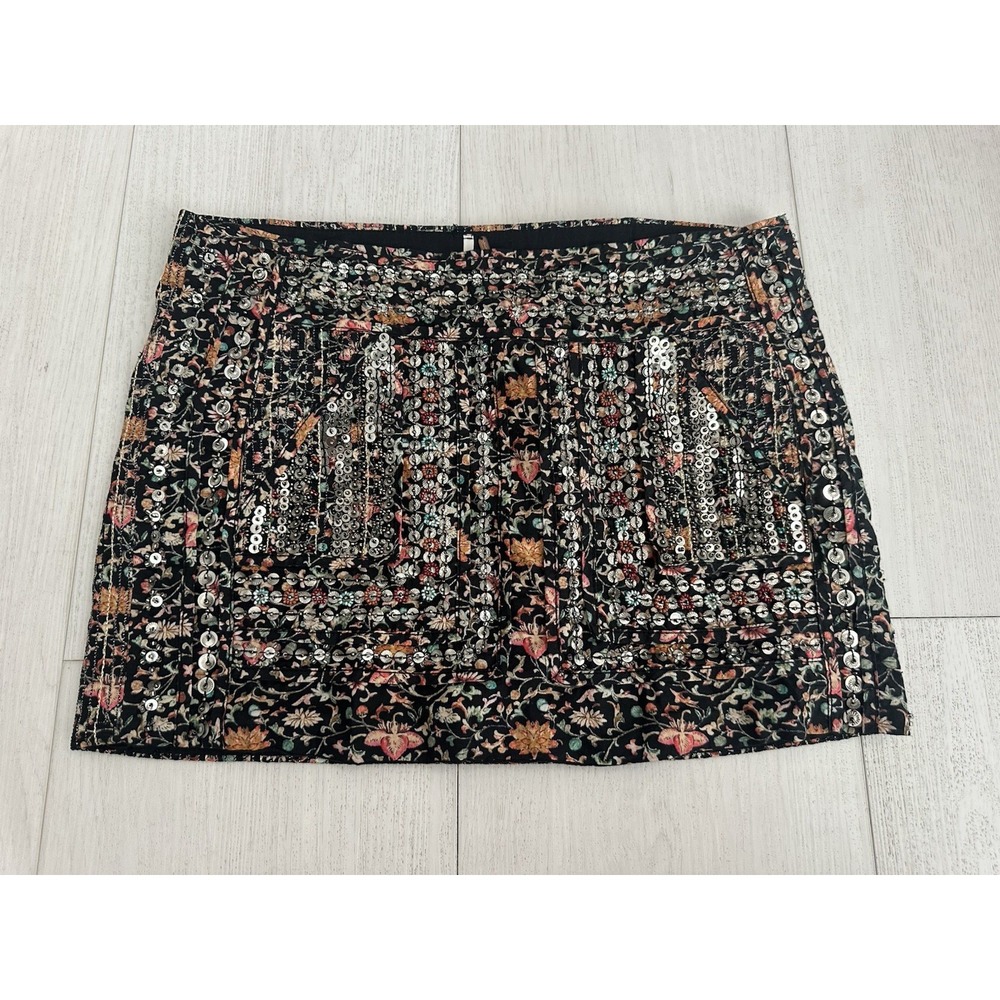 Free People Mini Skirt Floral Sequin Embellished Sz S